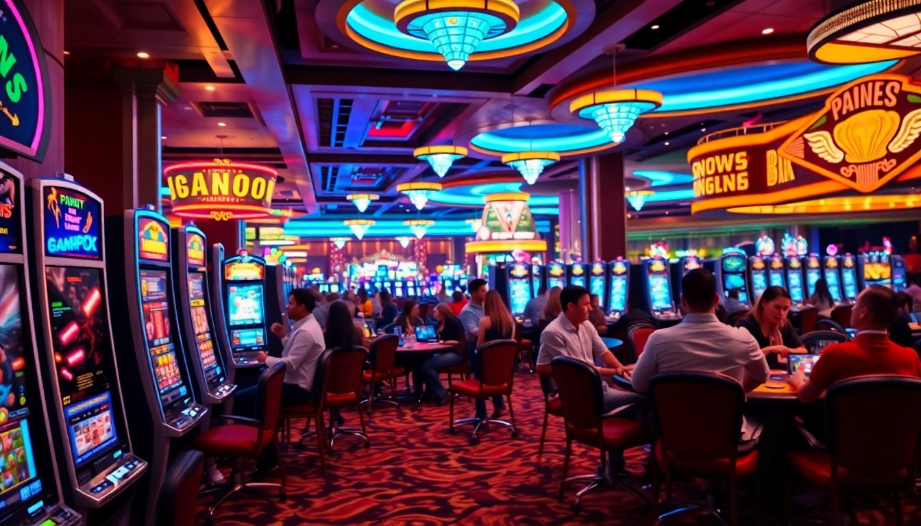 Casino qui accepte usdt, exciting gaming scene with players and vibrant lights.