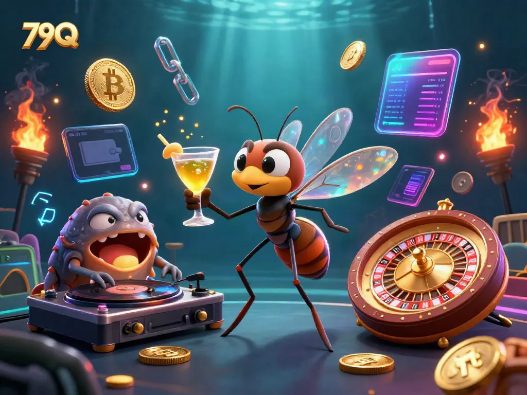 Engage with 79Q casino’s vibrant atmosphere led by an animated mosquito mascot and thrilling crypto elements.