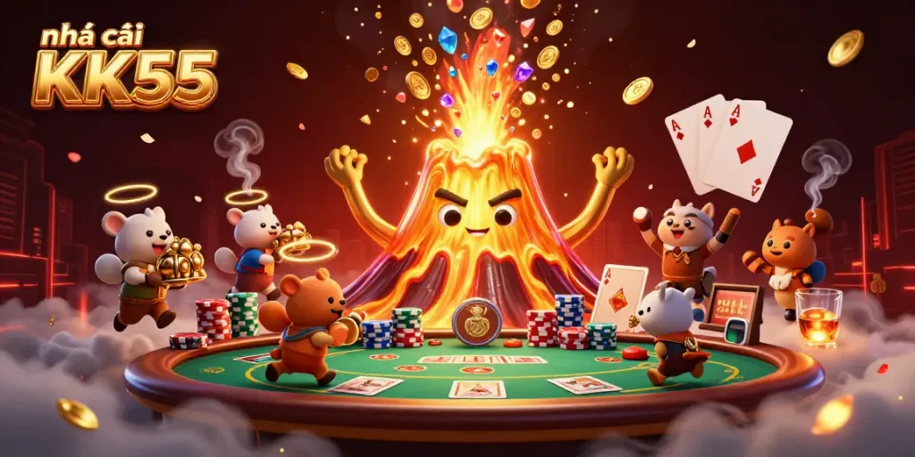 Experience the animated excitement of nhà cái KK55 with a thrilling eruption of treasure and casino games.