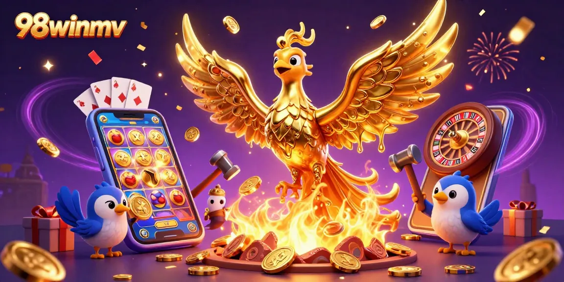 Experience the excitement of 98winmv with a golden phoenix heralding victory in a thrilling gaming scene.