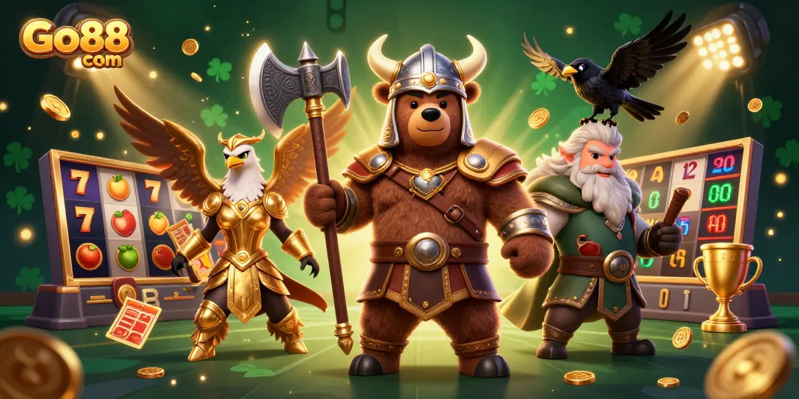 Experience thrilling games at Go88 com with a vibrant casino scene featuring Viking and Valkyrie characters.