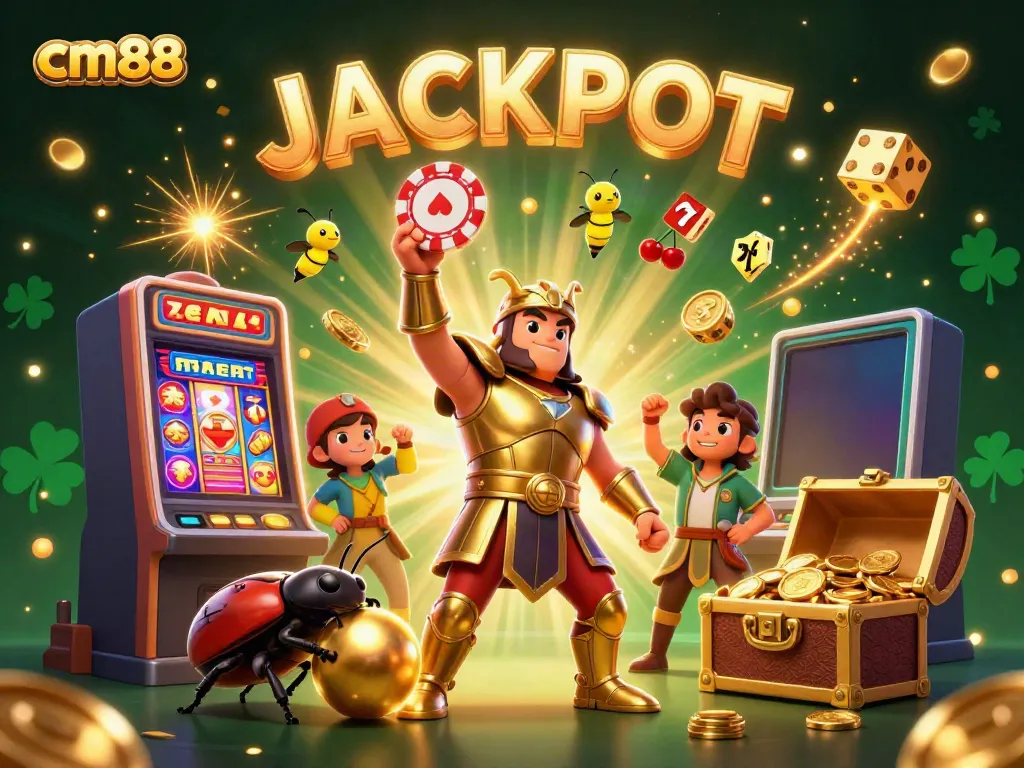 Experience the thrill of cm88 with vibrant 3D characters celebrating a jackpot in an engaging casino scene.