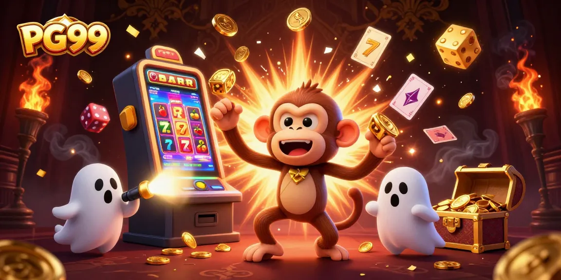 PG99 brings excitement to life with a mischievous monkey and a ghost-hunter puppy in a vibrant casino.