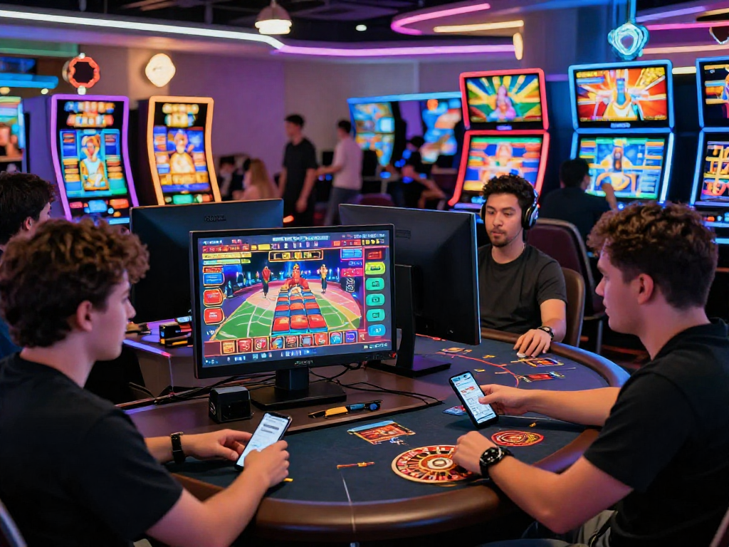 Exciting gaming scene with players enjoying vin88 casino games in a vibrant digital space.
