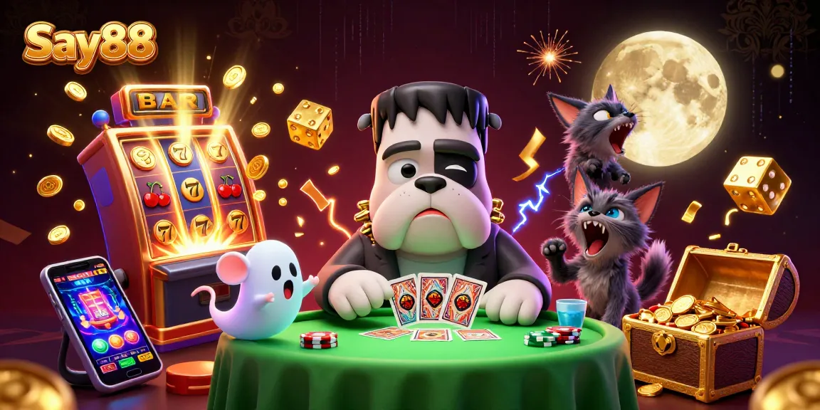 Experience thrilling gameplay with Say88's vibrant casino scene featuring card games and slot machines.