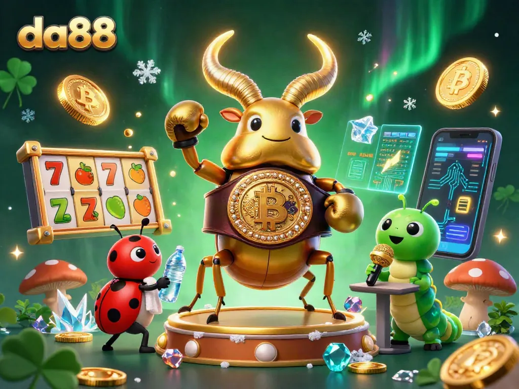 Engage in winning strategies at da88 with a vibrant 3D casino illustration showcasing dynamic gaming elements.