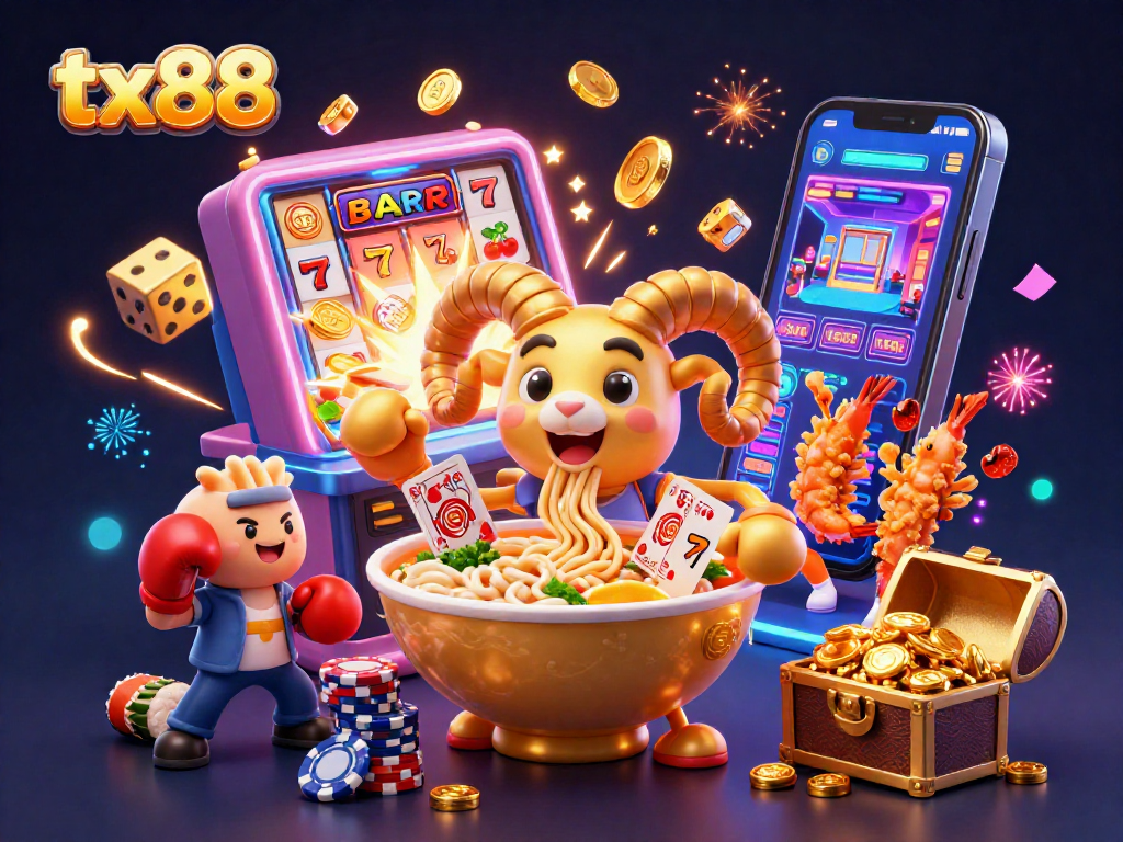 Experience the excitement of tx88 with vibrant characters, dynamic jackpot elements, and a colorful casino scene.