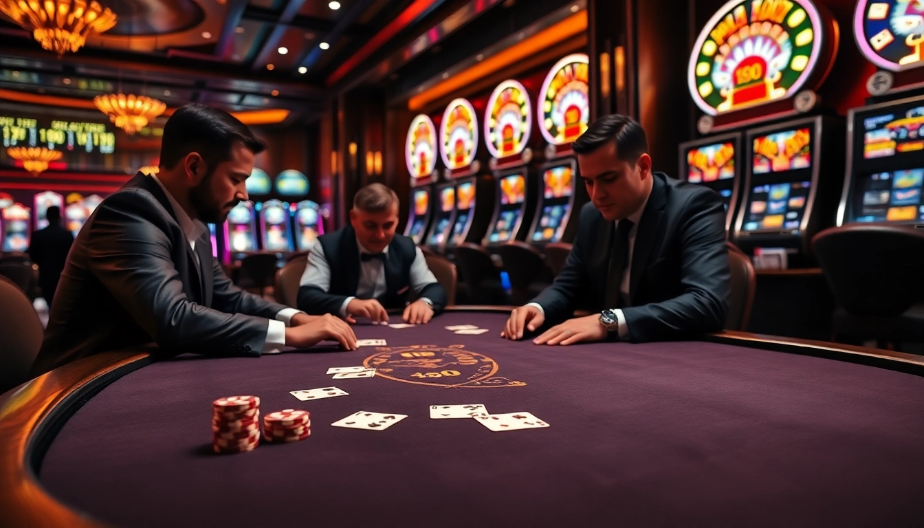 High-stakes poker at l567 casino with vibrant slots and professional ambiance.