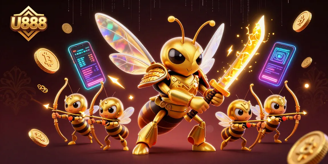 Engage with U888 at the lively online casino scene featuring vibrant characters and gambling elements.
