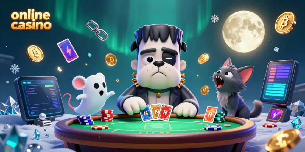 Enjoy thrilling moments with our online casino scene featuring unique characters and vibrant game elements.