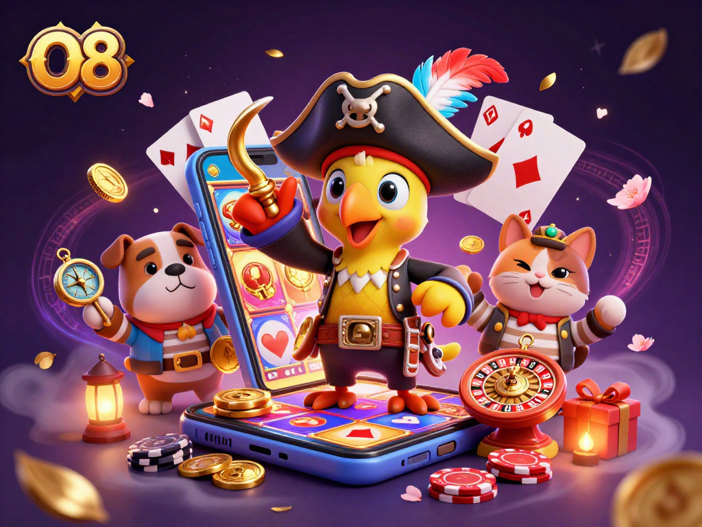 Engage with O8's festive slot adventure featuring a pirate captain's antics amid spinning reels.