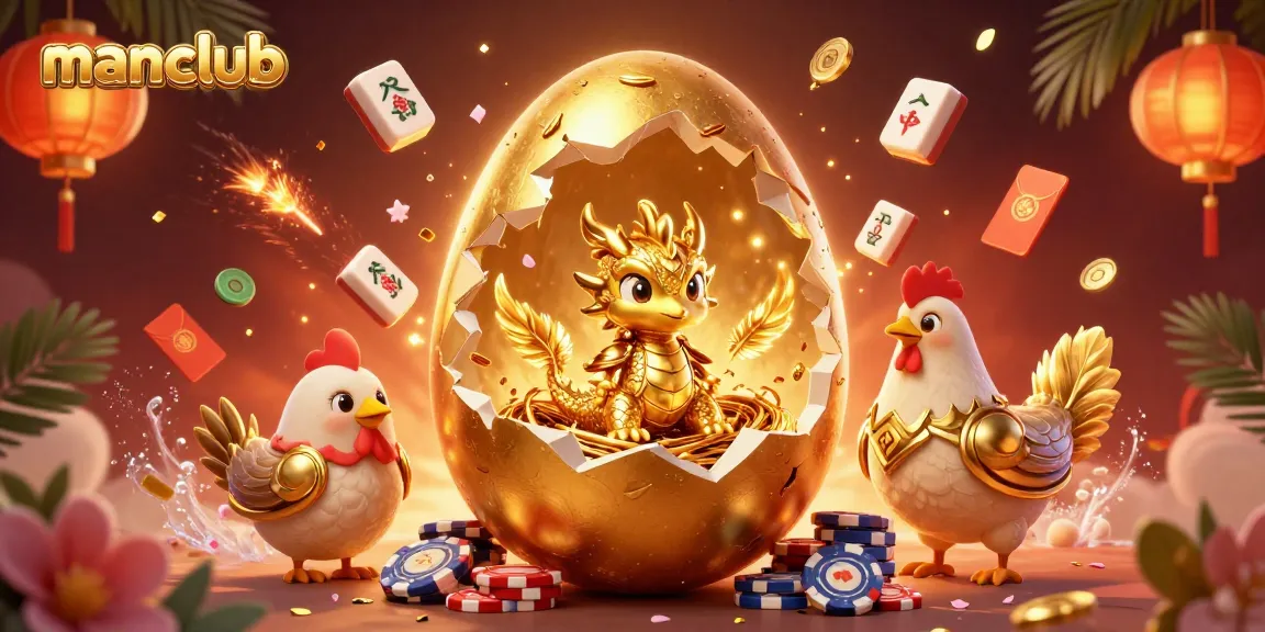 Join the excitement at manclub with golden dragon atop poker chips, igniting luck!