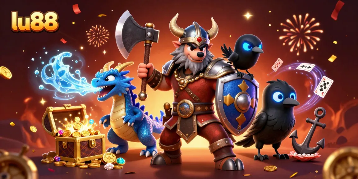 Experience the excitement of lu88 with a Viking warrior, dragon, and mystical treasures.