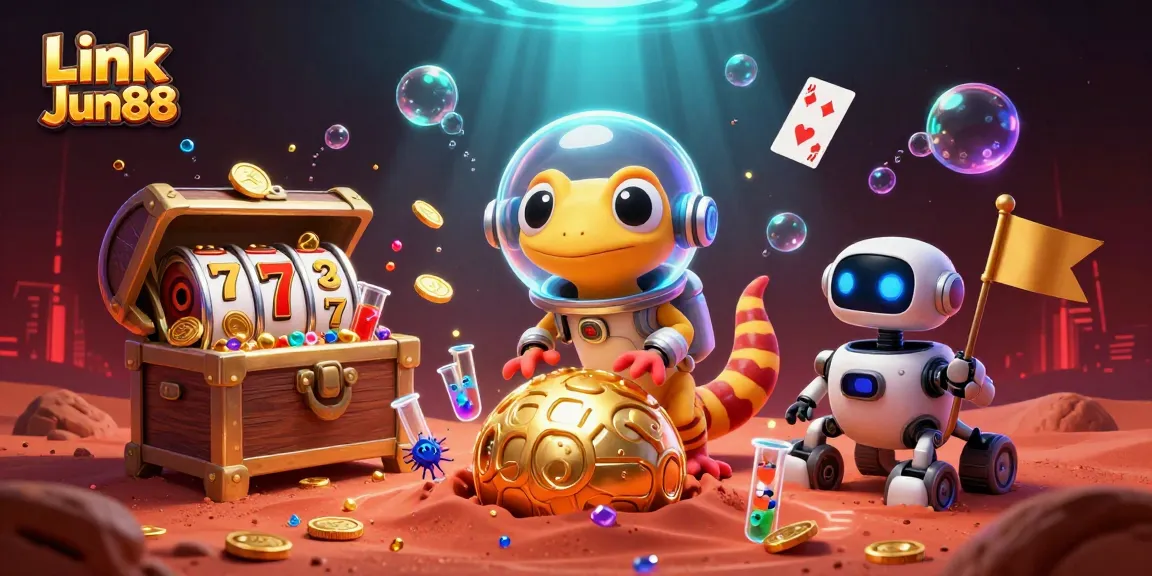 Play exciting games at Link Jun88, where a Martian gecko discovers a golden casino filled with treasures.