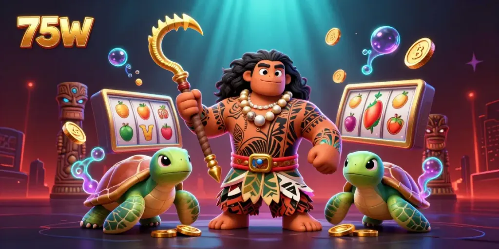 Engage in vibrant casino excitement with 75W's demigod hawk and energetic treasure elements.