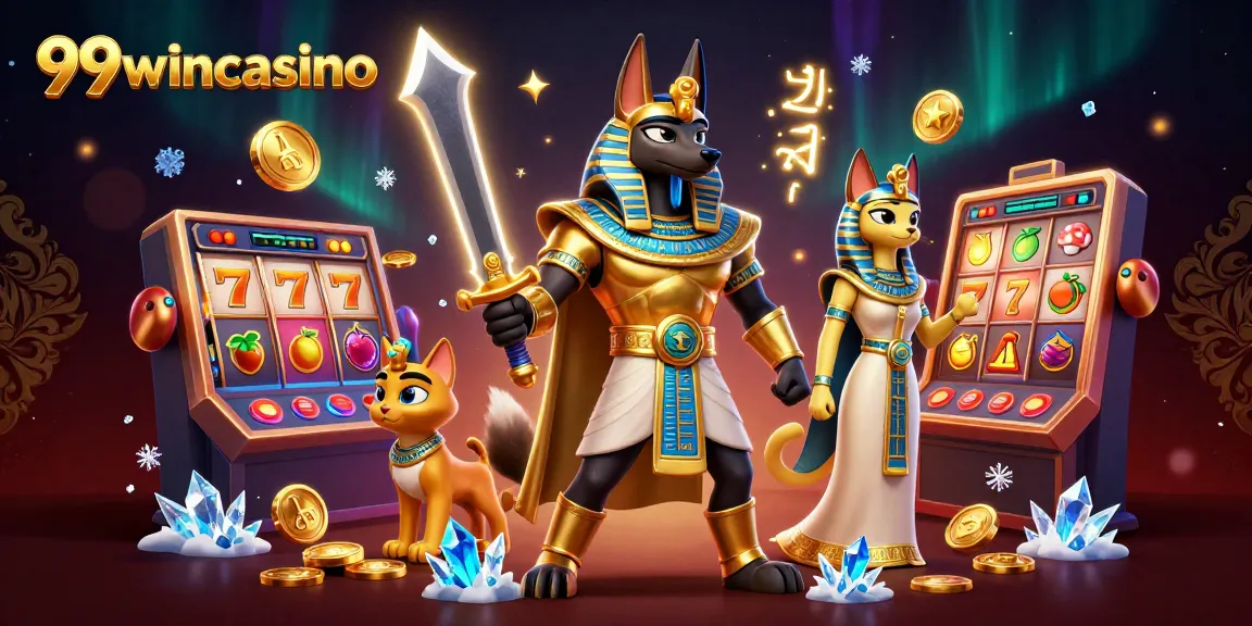 Experience 99wincasino's thrilling slot action with rich visuals featuring Anubis and Bastet.