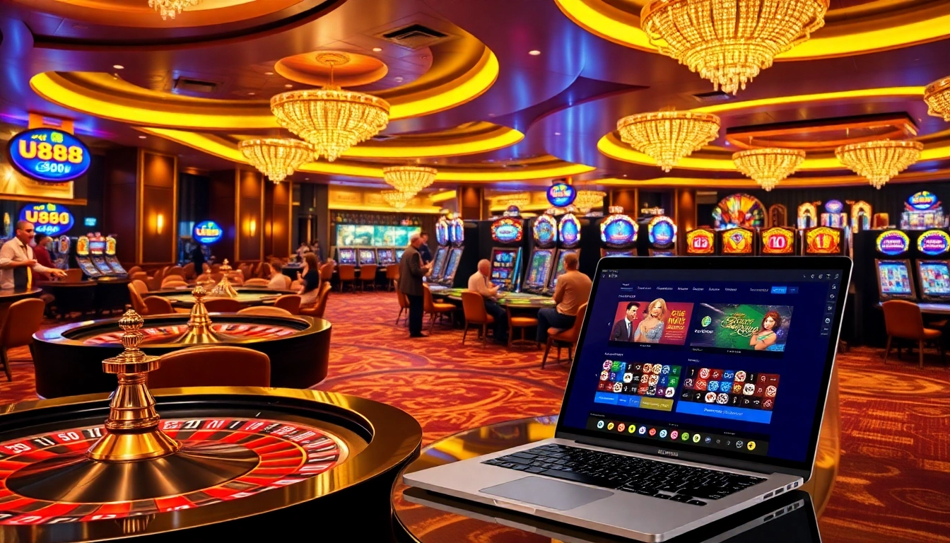 Experience the excitement at U888's vibrant casino with roulette and slot machines.