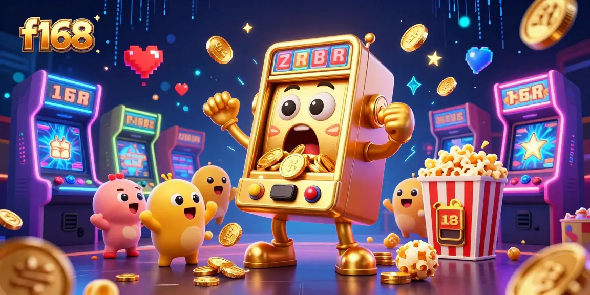 Experience the thrilling f168 jackpot with a vibrant casino scene featuring playful slot machines and gaming elements.