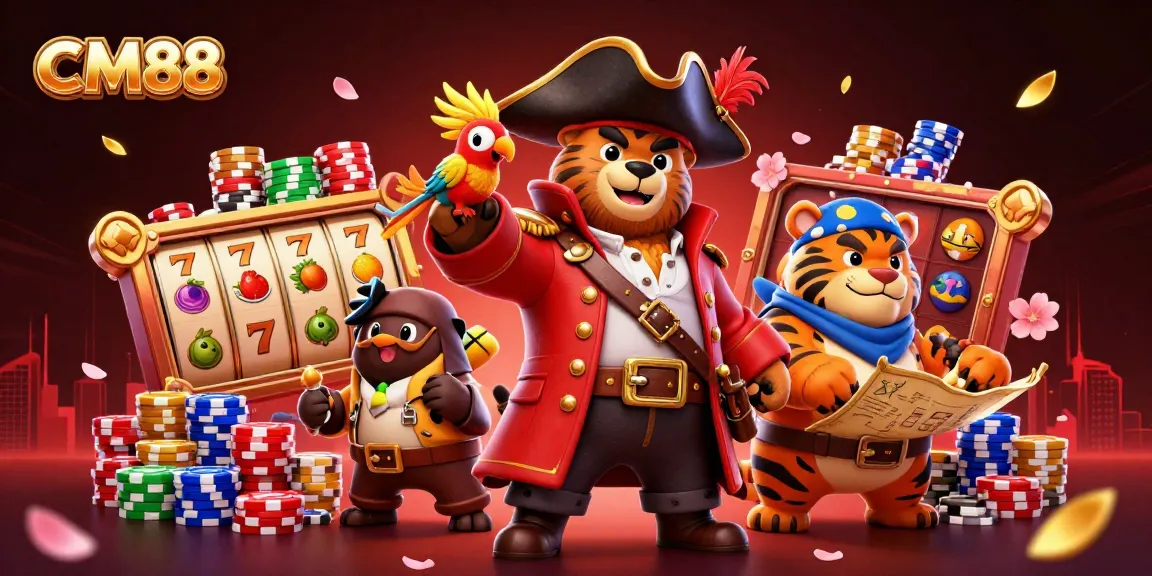 Spin the reels at CM88 with vibrant slot machines and animated characters, enjoying exciting casino games.