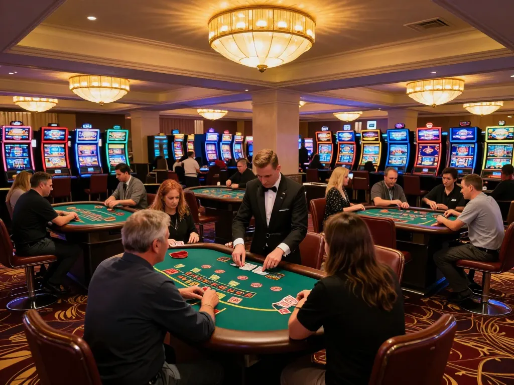 Active gameplay at 789win link mới casino featuring intense blackjack action with players and dealers.