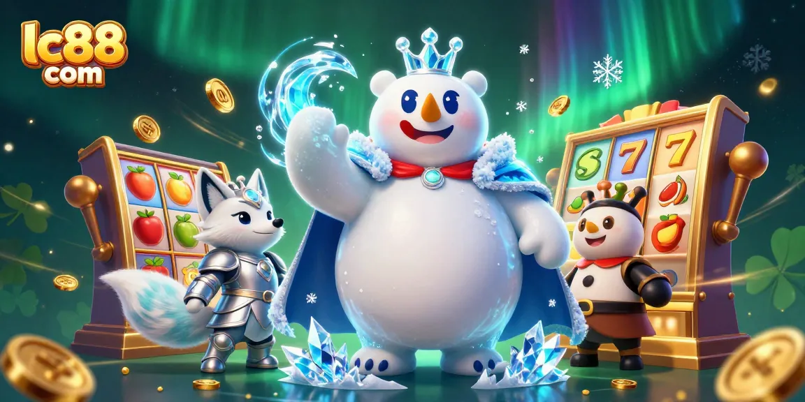 Experience the thrill of lc88 com with an enchanting 3D illustration of winning slot jackpots and the ice king.