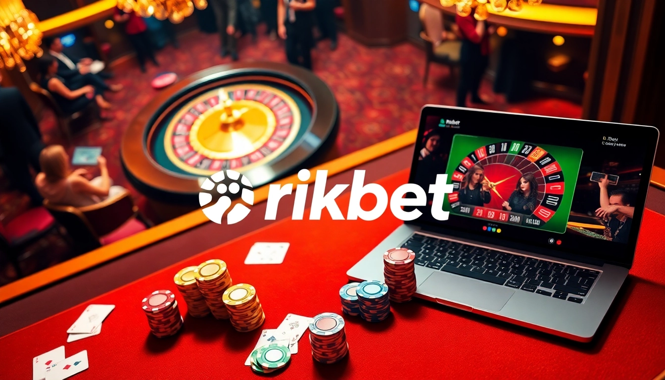 Experience the thrill of gambling with rikbet as players engage around a vibrant casino table.