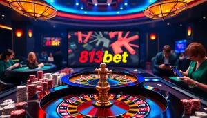 Sinta a emoção da 813bet com uma cena vibrante de cassino, apresentando roleta, pôquer e jogos para celular.
