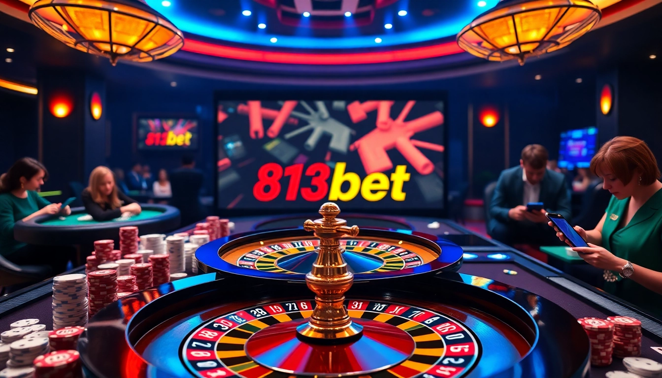 Sinta a emoção da 813bet com uma cena vibrante de cassino, apresentando roleta, pôquer e jogos para celular.