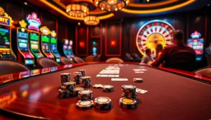 Exciting poker action at Keonhacai5, showcasing vibrant chips and intense player focus.