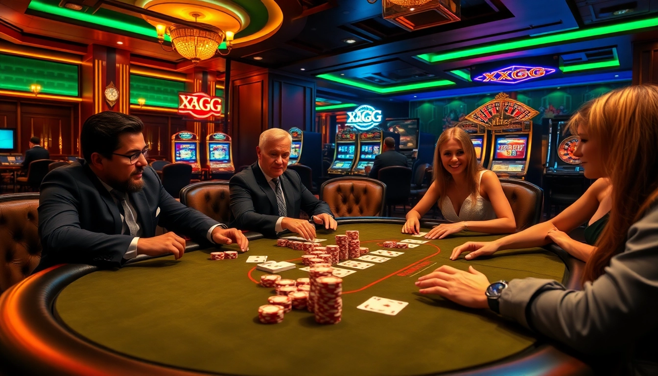 Experience the excitement of a poker game at XXGG casino table with vibrant ambiance.
