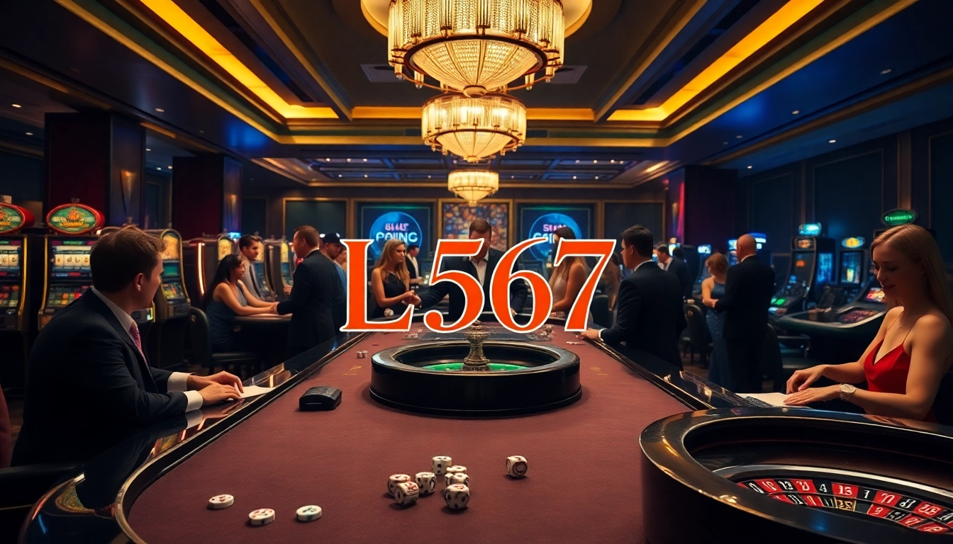 L567 casino players enjoying thrilling games at a luxurious gaming table with vibrant lights.