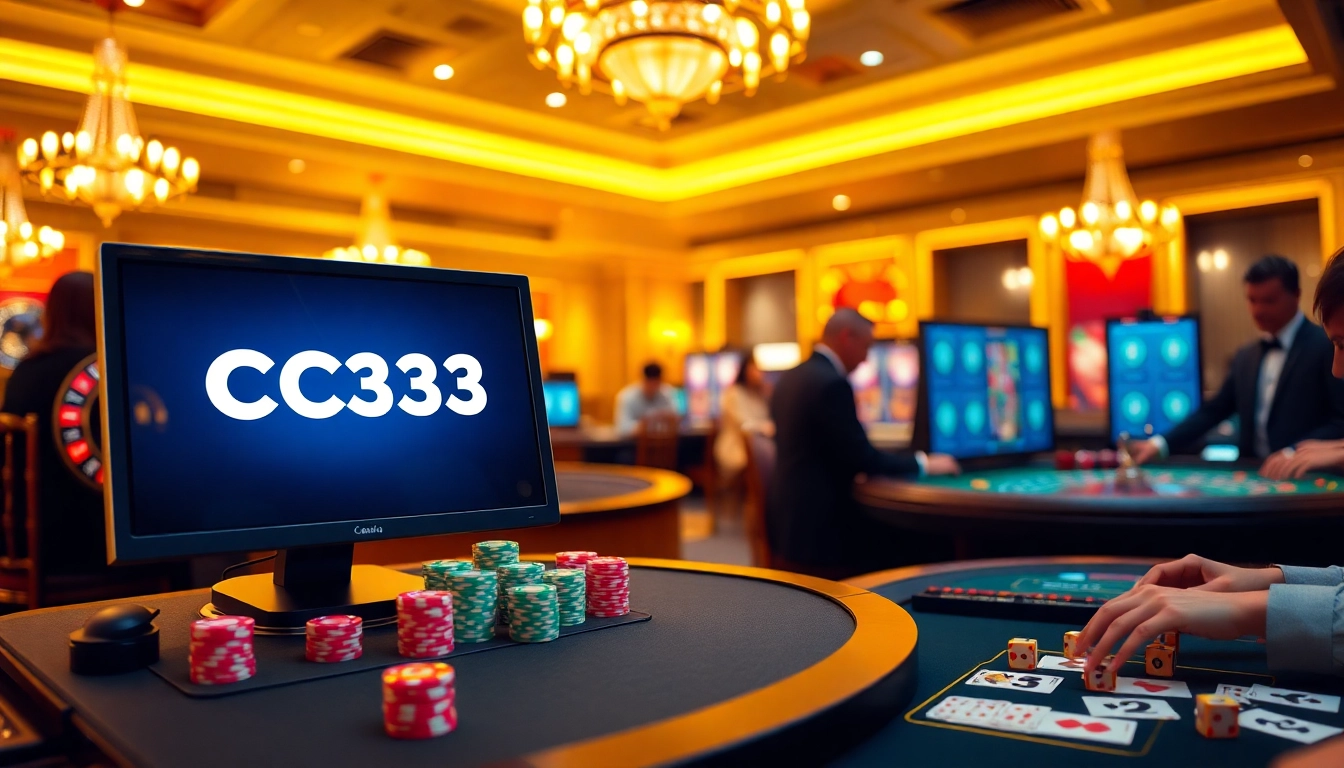 Jogadores aproveitam jogos emocionantes na interface do cassino online da C333, com roleta e fichas de pôquer.