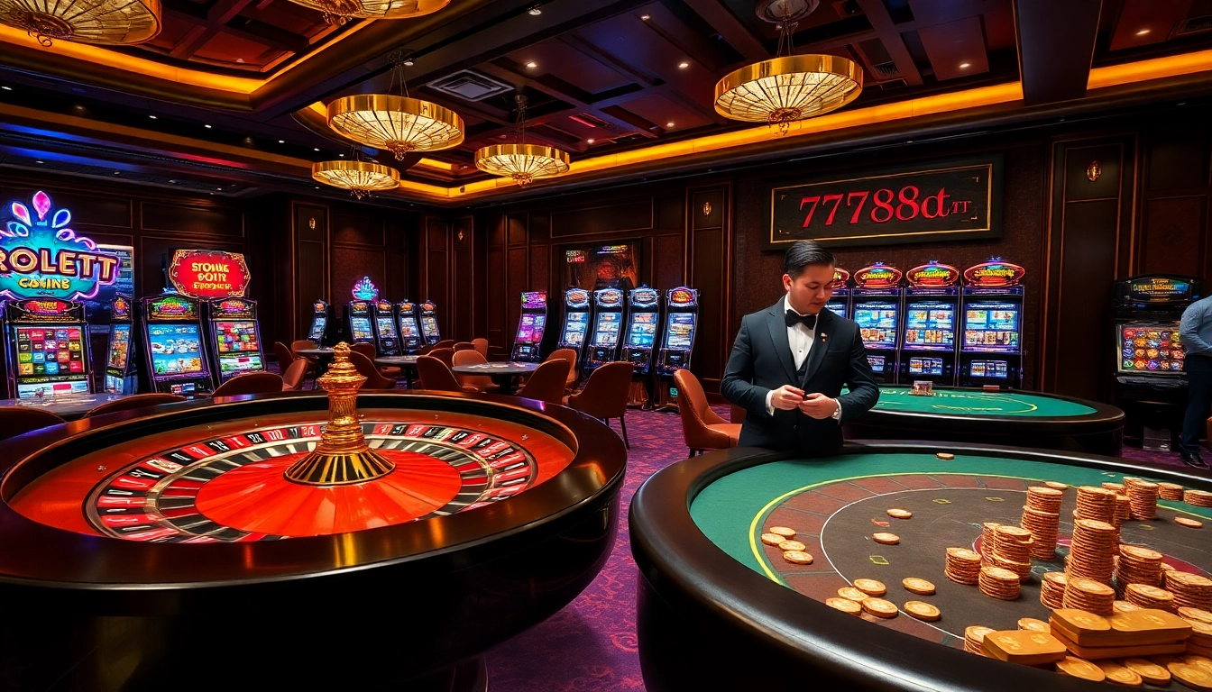 Players enjoying an exciting game at 788t's luxury casino environment with roulette and slots.