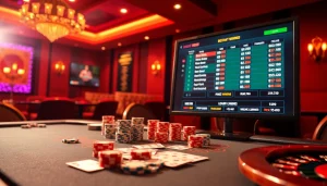 HB888 online gambling table featuring vibrant poker chips and professional betting options.