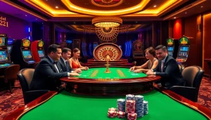 Engaging poker scene at 688V casino with players and vibrant gaming atmosphere.
