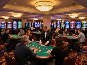Active gameplay at 789win link mới casino featuring intense blackjack action with players and dealers.