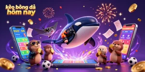 Engage with kèo bóng đá hôm nay through an exciting scene featuring an orca, stingray, and otters in a sports betting theme.