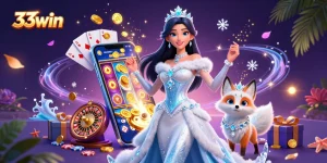 Engage with 33win's thrilling slot games, featuring an enchanting ice queen and arctic fox.