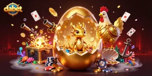 Experience the thrill with dabet's dazzling golden dragon illustration amidst vibrant casino elements.
