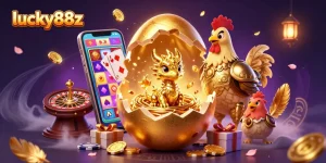 Play slots with lucky88z and win big as the golden dragon emerges from its egg surrounded by riches.