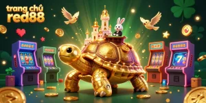 Experience the thrill of winning on trang chủ red88 with vibrant 3D illustration showcasing a cartoon casino atmosphere