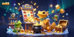 Experience the excitement of sv88 with a vibrant casino scene featuring alchemical transformations and jackpots.