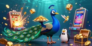 Win big with qs88 as colorful slots, chips, and vibrant casino elements surround dazzling characters.