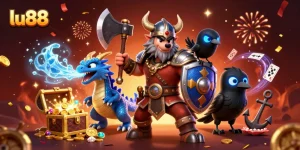 Experience the excitement of lu88 with a Viking warrior, dragon, and mystical treasures.